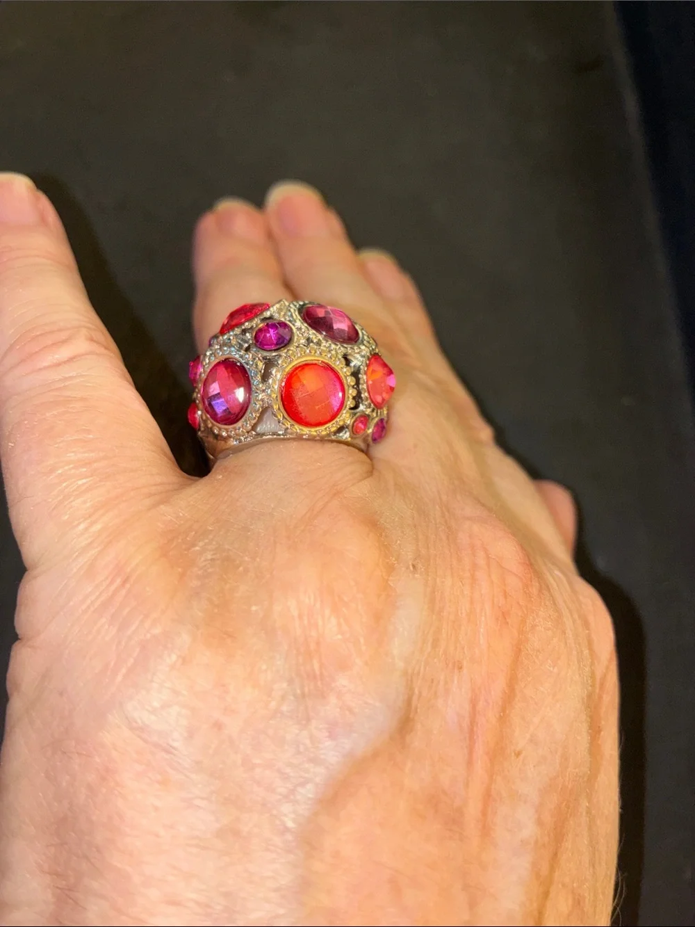Dome Cocktail Stretch Ring with Pink Gemstones